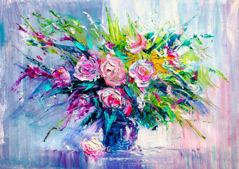 Oil painting flowers - obrazy, fototapety, plakaty