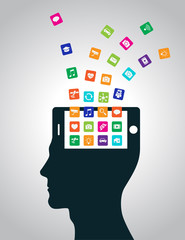 Mobile applications are downloaded and installed in the head in the form of a smartphone, replacing the mind