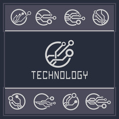 Technology card template. Technology and science logo. Futuristic emblem.