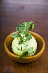 Kohlrabi on a wooden table.