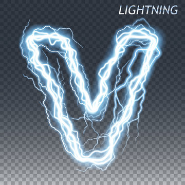 Lightning and thunder bolt or electric font, glow and sparkle effect