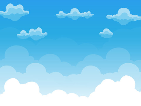 Group of clouds on blue sky, background of cartoon view, vector