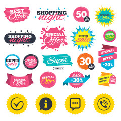 Obraz premium Check or Tick. Phone call and Information sign.