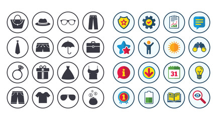 Set of Clothes, Accessories and Glasses icons.