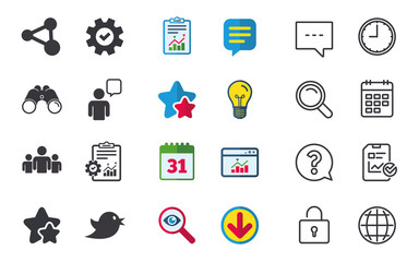 Group of people and share icons. Speech bubble.