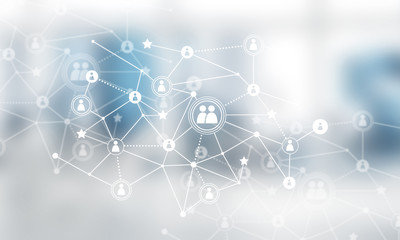 Concept of networking and connection against modern office blurr