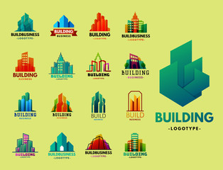 Fototapeta premium Skyscrapers buildings label tower office city architecture badge house business apartment vector illustration