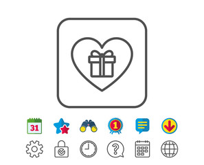 Obraz premium Love Gift box line icon. Present sign.