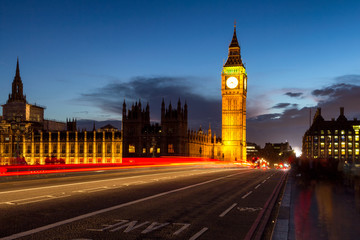 Fototapeta na wymiar Big Ben and Westminster Bridge at dusk, London, UK