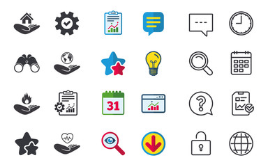 Helping hands icons. Protection and insurance.