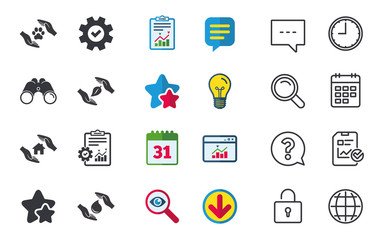 Hands insurance icons. Save water and nature.