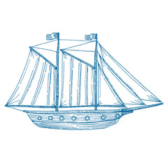 a ship with sails drawn by hand. Sketch a sailboat. The concept of travel and entertainment