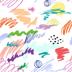 Fototapeta na wymiar Seamless colorful artistic abstract pattern. Hand drawn repeatable creative background. Doodle sketch design from painted texture.