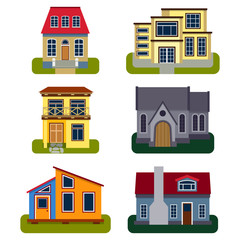 Historical city modern world most visited famous distinctive house building front face facade vector illustration