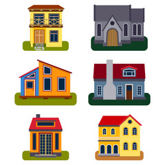 Historical city modern world most visited famous distinctive house building front face facade vector illustration