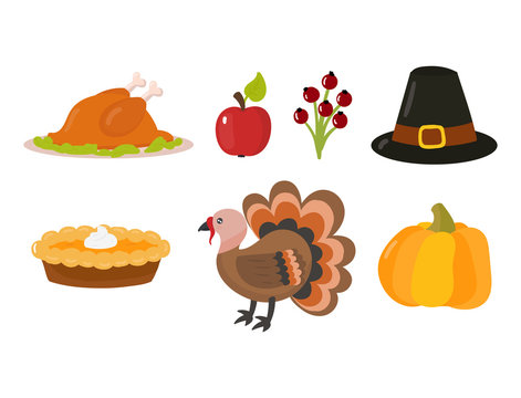 Happy Thanksgiving Day Symbols Design Holiday Objects Fresh Food Harvest Autumn Season Vector Illustration