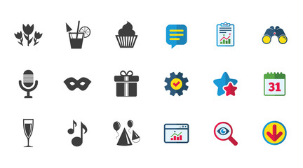 Party celebration, birthday icons. Cocktail.
