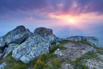 Majestic sunset in the mountains landscape.Carpathian, Ukraine