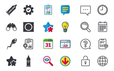 Safe sex love icons. Condom in package symbols.