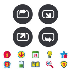 Action icons. Share symbols.