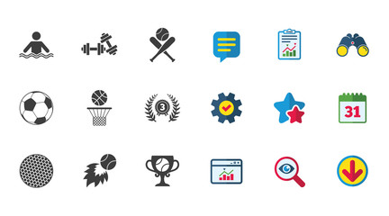 Sport games, fitness icon. Football, basketball.