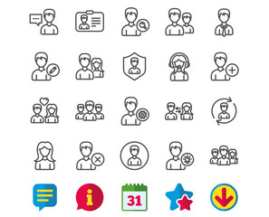 Users line icons. Male and Female Profiles.