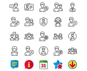 Fototapeta premium Users line icons. Male and Female Profiles.