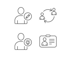 Fototapeta premium Users, Edit data and ID card line icons.