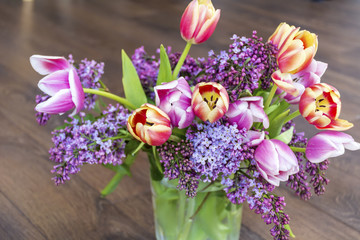 bouquet of tulips and  lilac 