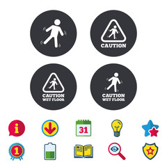 Caution wet floor icons. Human falling signs.