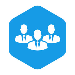 Icono plano grupo hombres en hexagono azul