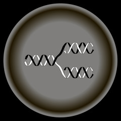 Icon white black replication DNA on grey plate.