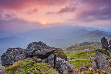 Majestic sunset in the mountains landscape.