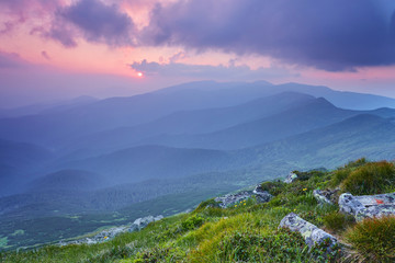 Majestic sunset in the mountains landscape.