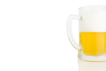 Ice Cold Mug Of Light Beer Isolated On White Background Closeup With Empty Space For Text