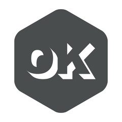 Icono plano OK espacio negativo en hexagono gris