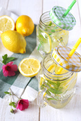 Cool refreshing drink: pure water, lemon and mint