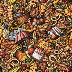 Cartoon doodles Autumn seamless pattern