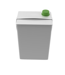 3D realistic render of milk, juice or cream carton. Green lid. White background. Clipping path. Empty template for your design. Back side.