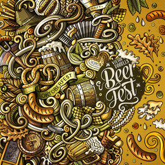 Cartoon cute doodles hand drawn Beer fest frame design