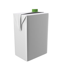 3D realistic render of milk, juice or cream carton. Green lid. White background. Clipping path. Empty template for your design. Back side.