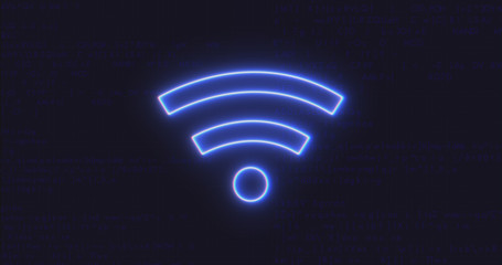 Futuristic Interface WiFi Icon on Computer code running Background