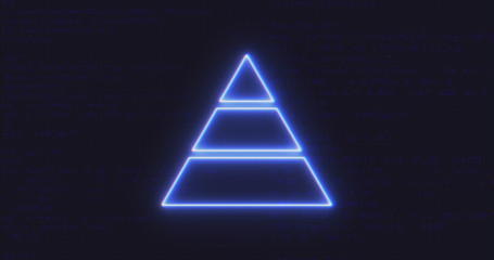 Futuristic Interface Pyramid Chart Icon on Computer code running Background