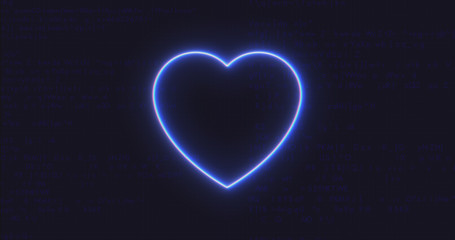 Futuristic Interface Heart Icon on Computer code running Background