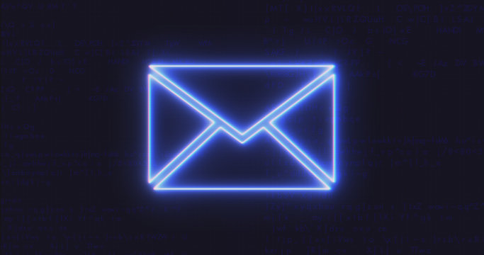 Futuristic Interface E-Mail Icon on Computer code running Background