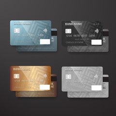 Illustration of Vector Realistic Credit Card Template Set. Bank Card Mockup