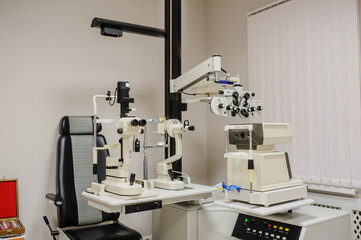 Ophthalmology clinic equipment Slit lamp examination.