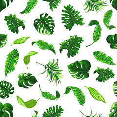 Tropical seamless pattern with palm leaves.