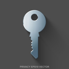 Flat metallic safety 3D icon. Polished Steel Key on Gray background. EPS 10, vector.