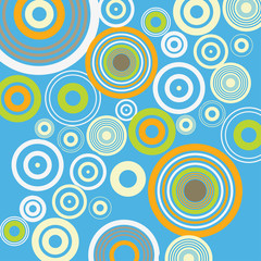 Blue background with circles. Retro vintage pop style. Vector illustration